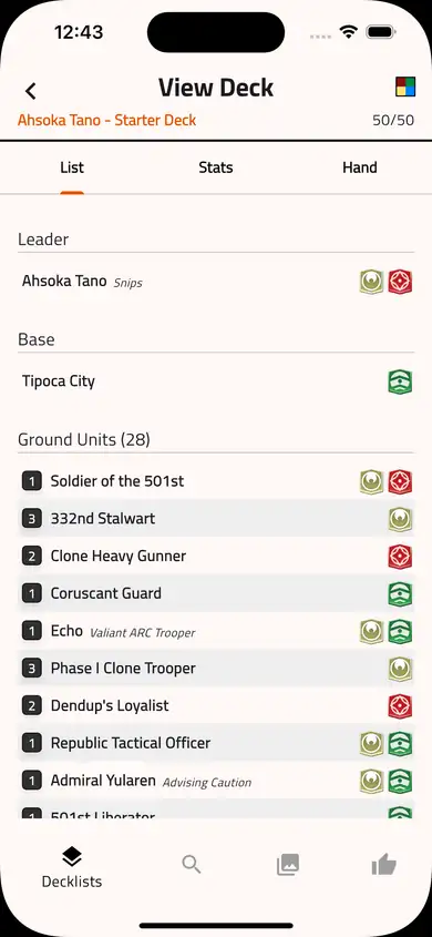 Visual deck list view
